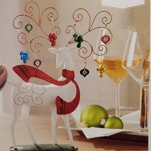 NWT Pier 1 White Reindeer with Red and Green Accents